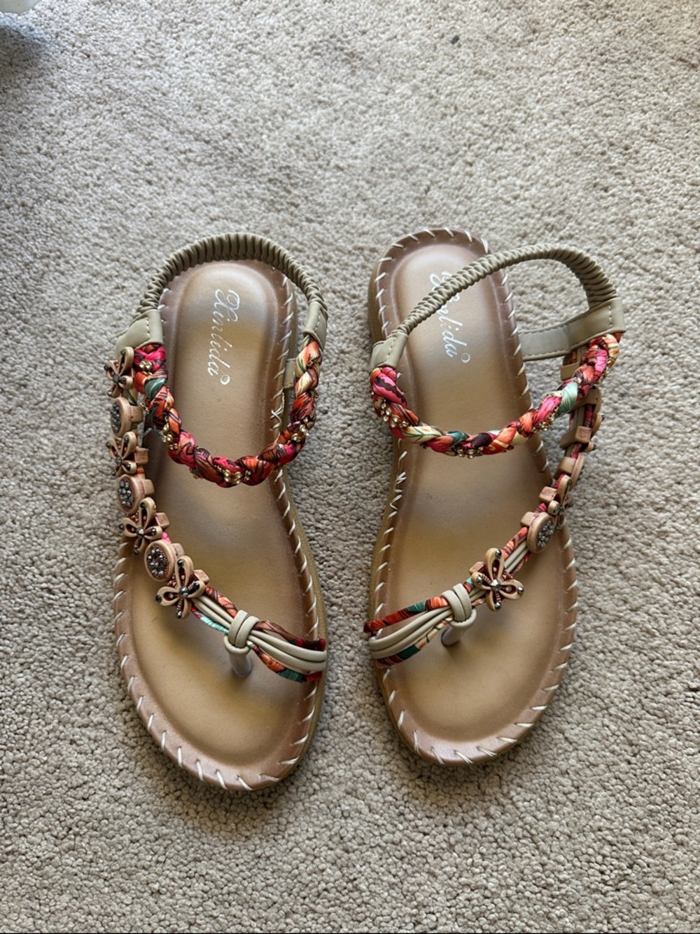 Beaded Braided Tan & Multi-Color Women's Sandals
